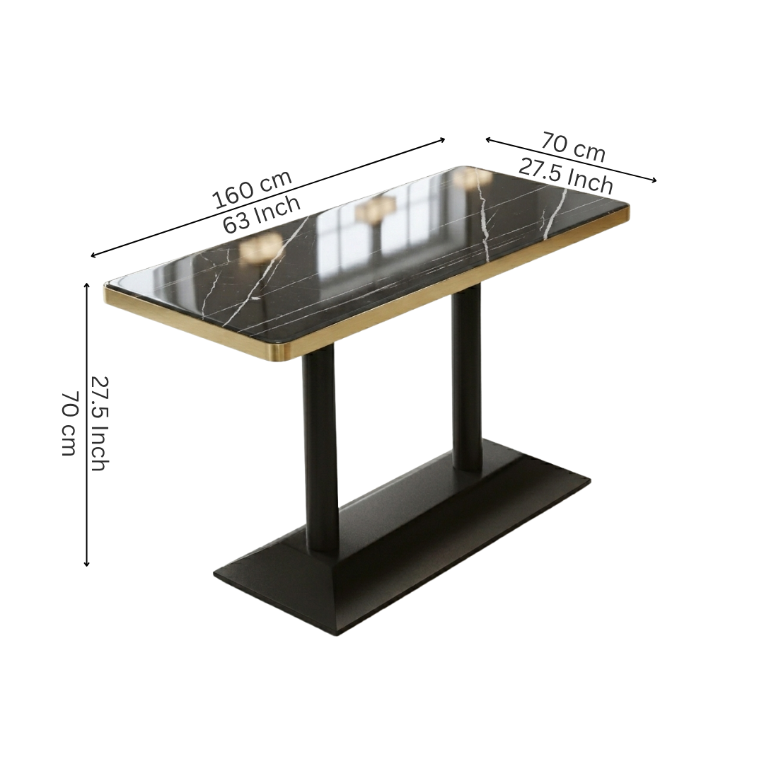 Rectangular Black Granite Café Table with Gold Trim