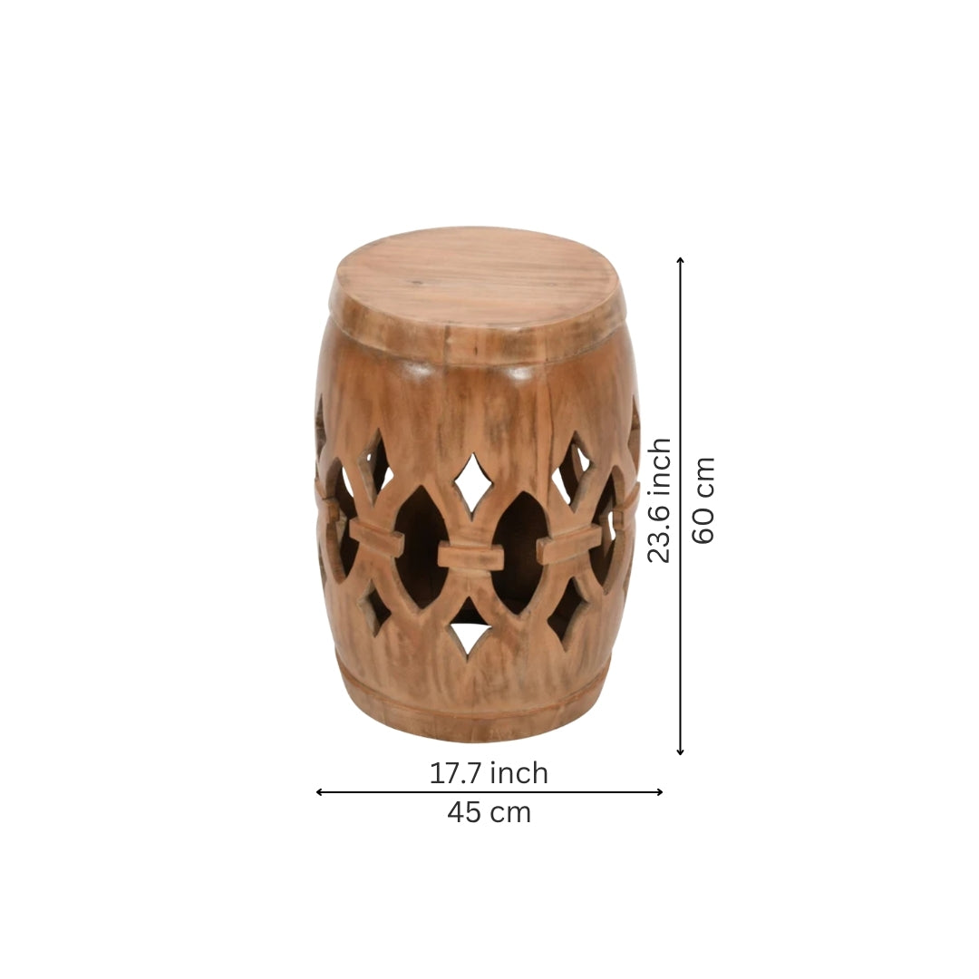 Carved Wooden Drum Table