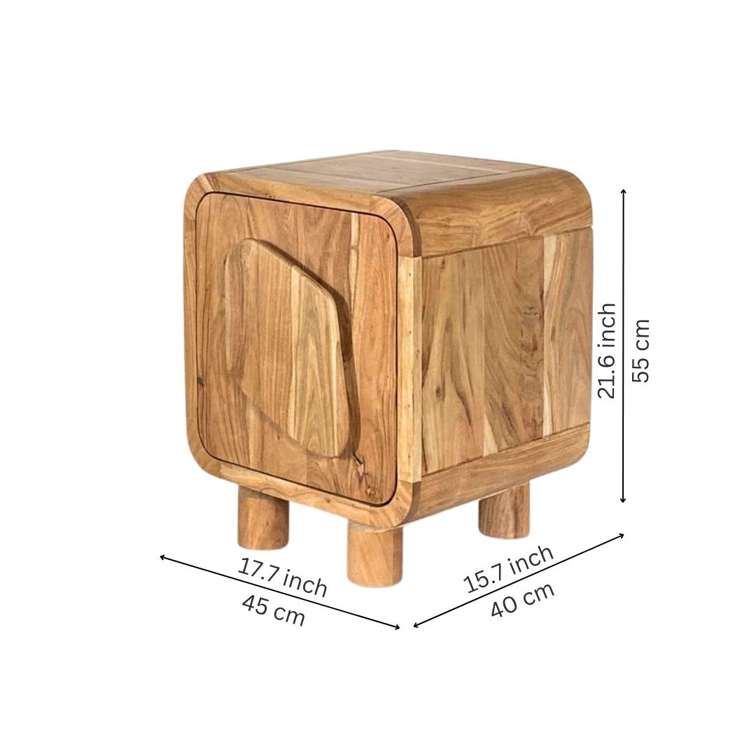 Modern Solid Wood Bedside Table with Sculpted Door