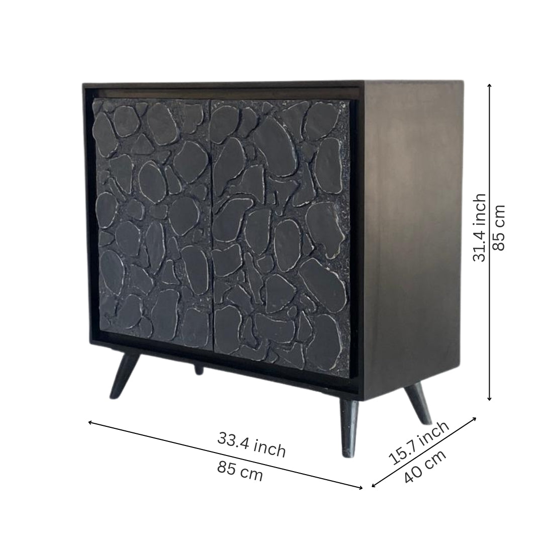 Modern Black Sideboard with Natural Stone Inlay Doors