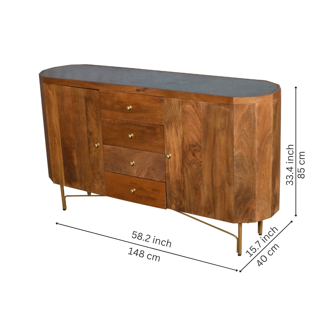 Modern Capsule Wooden Sideboard with Gold Legs and Drawers