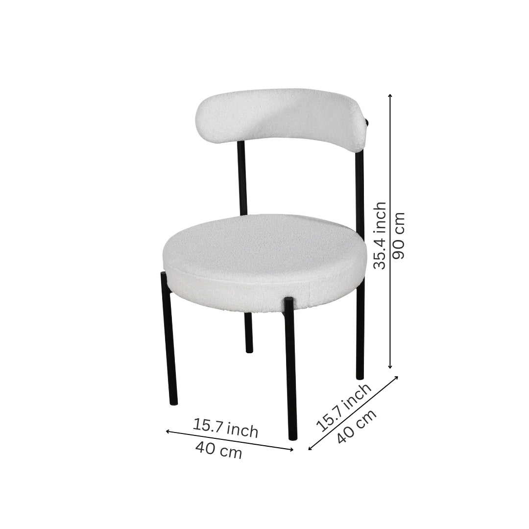 Modern White Round Pedestal Dining Table with Bouclé Chairs