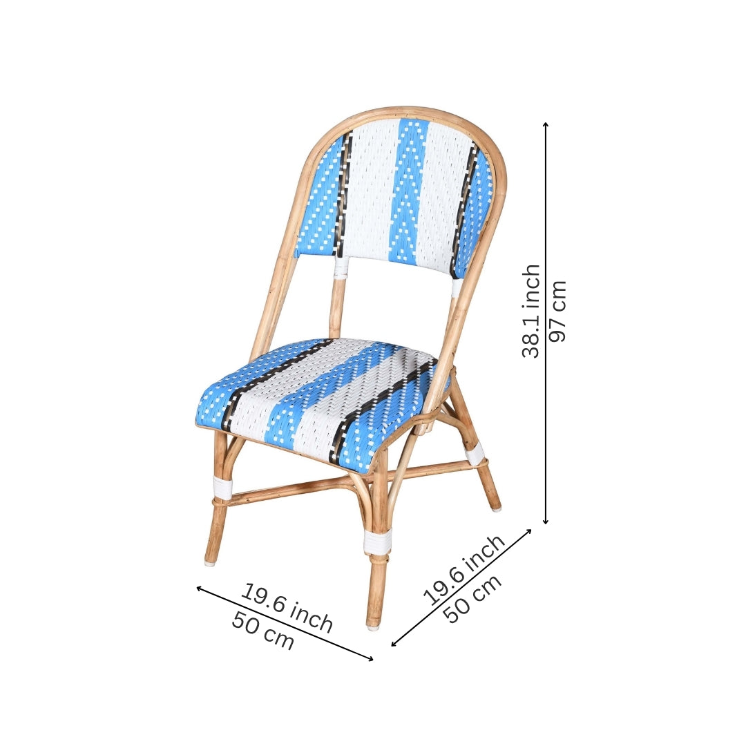 Classic French Bistro Rattan Chair with Blue and White Weave