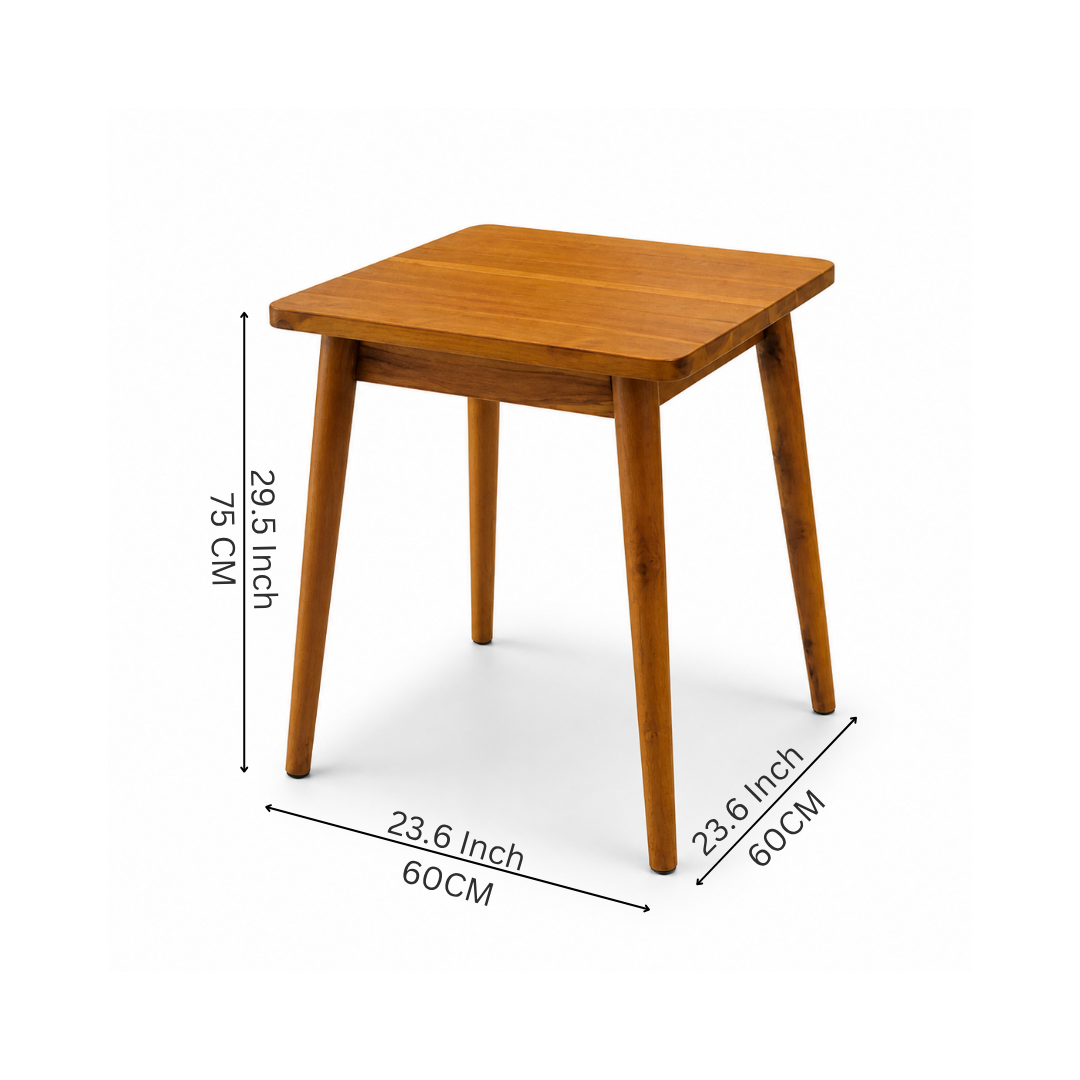 Indian Hub Solid Mango Wood Square Cafe Table with Tapered Wooden Legs