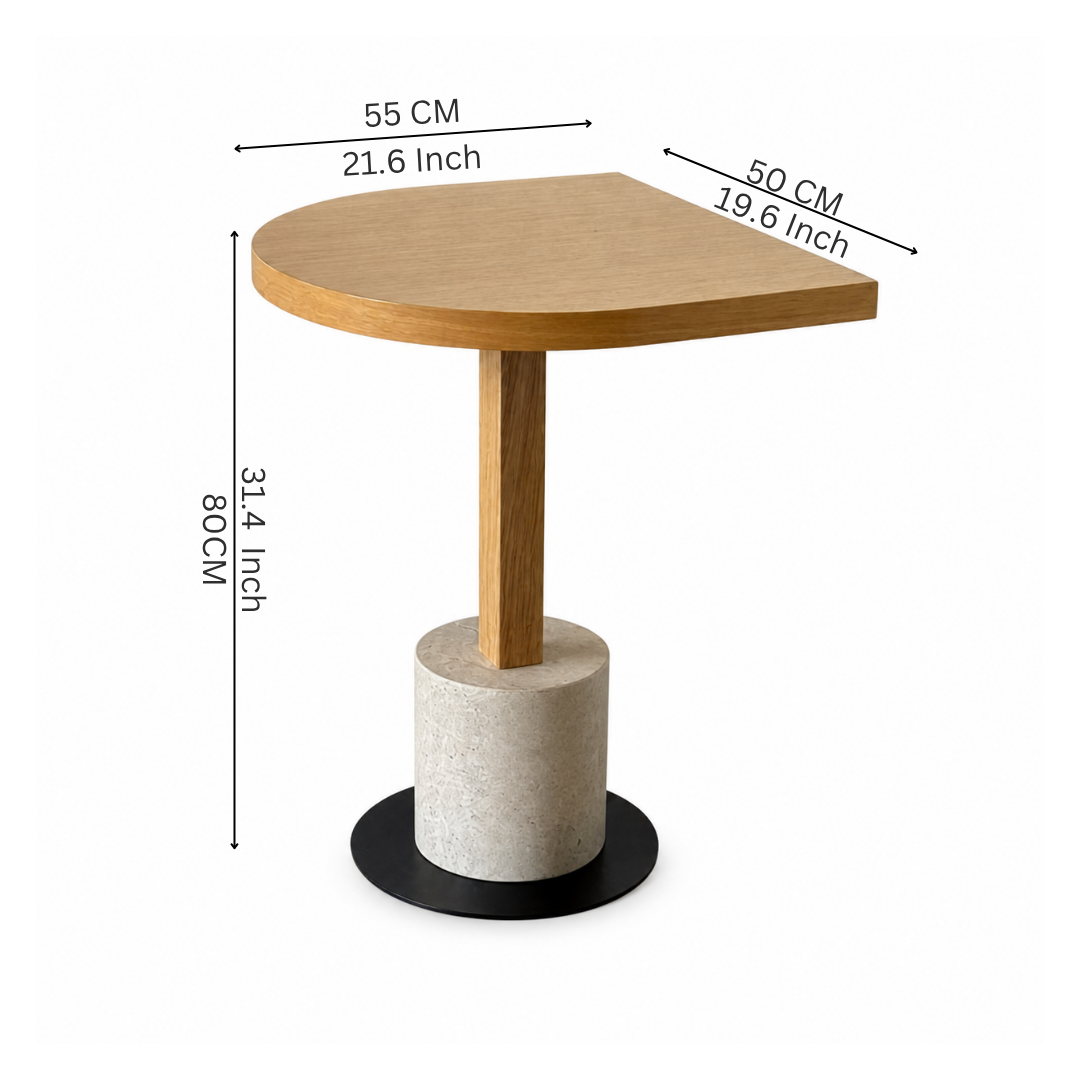 D-Shape Wooden Café Table with Marble Base