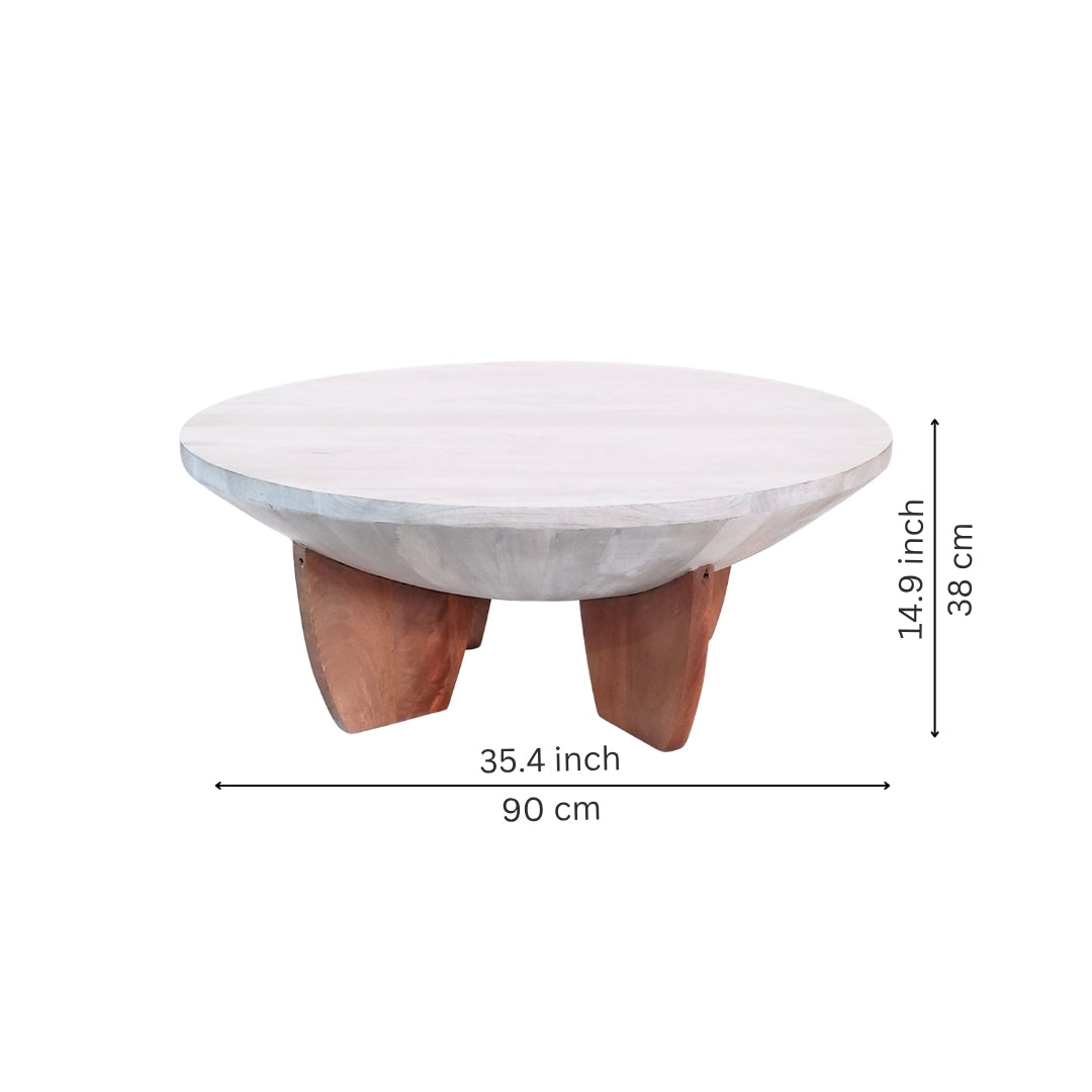 Sculptural Round Coffee Table with Wood Base