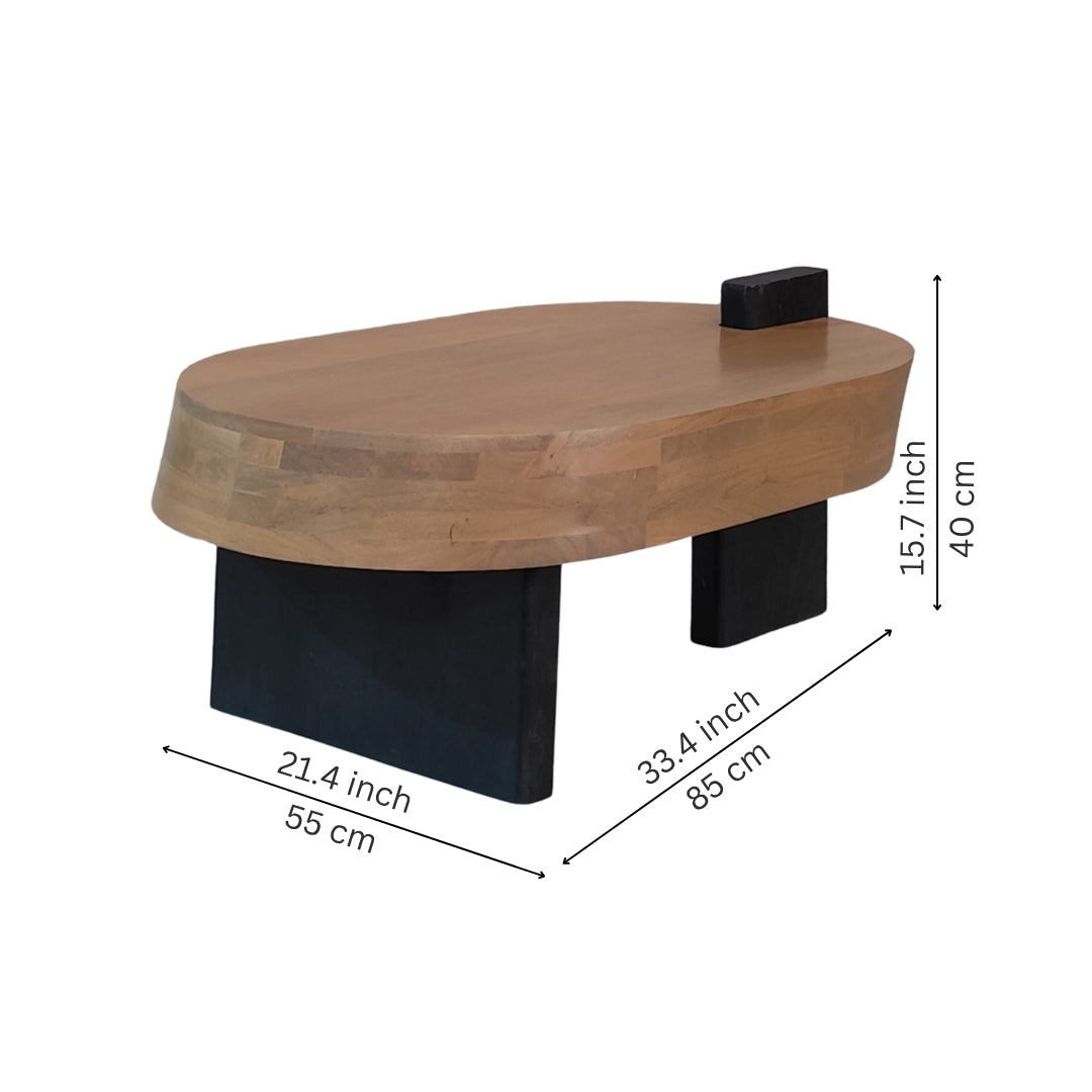 Sculptural Oval Wooden Coffee Table with Black Legs