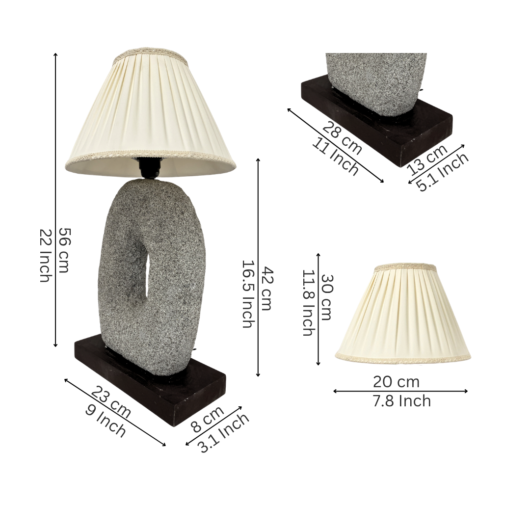 Organic Stone Pebble Table Lamp with Wood Base