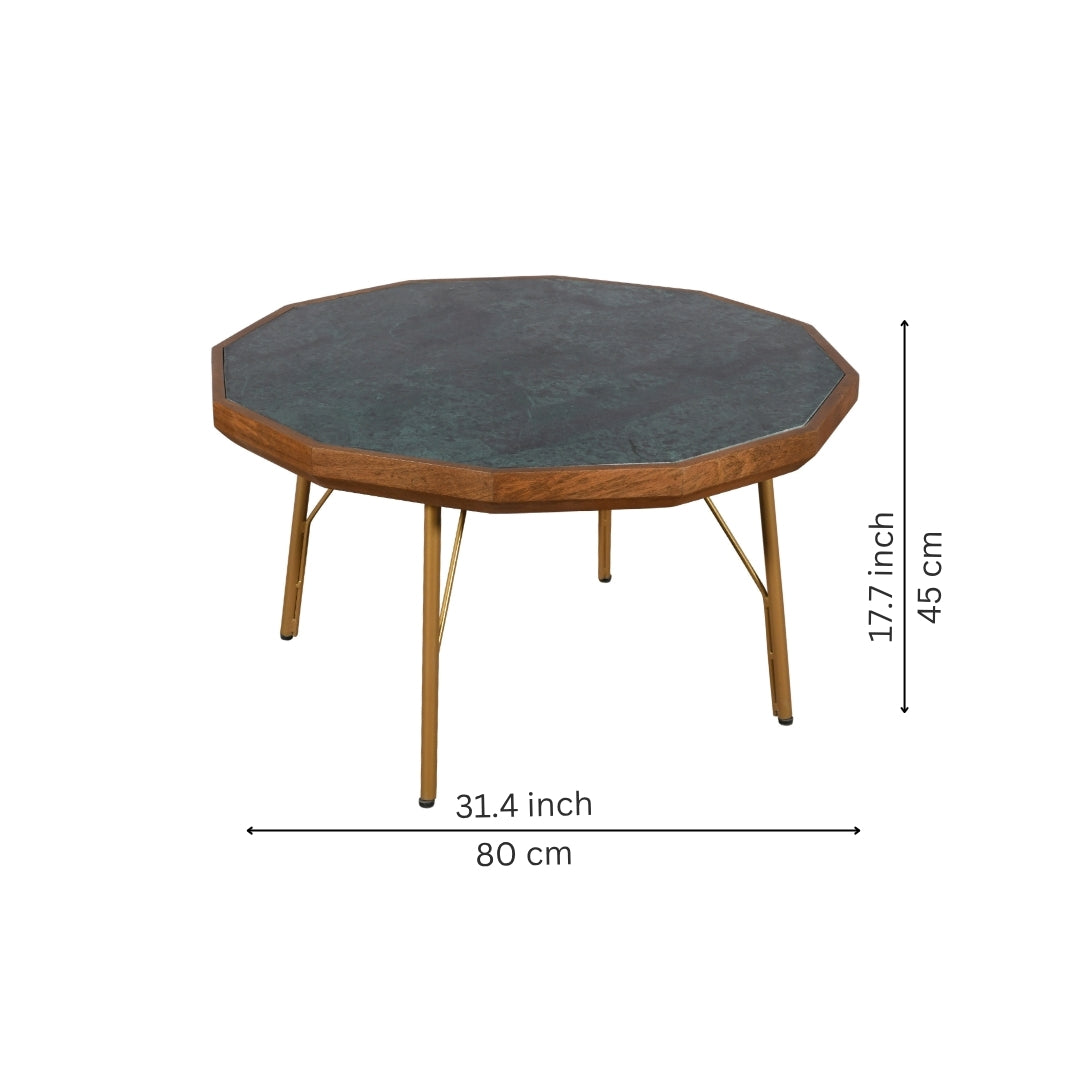 Octagonal Green granite and Wood Coffee Table