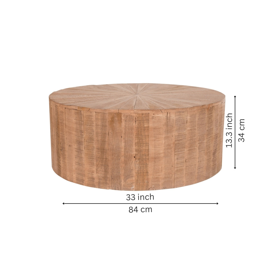 Rustic Wooden Drum Coffee Table