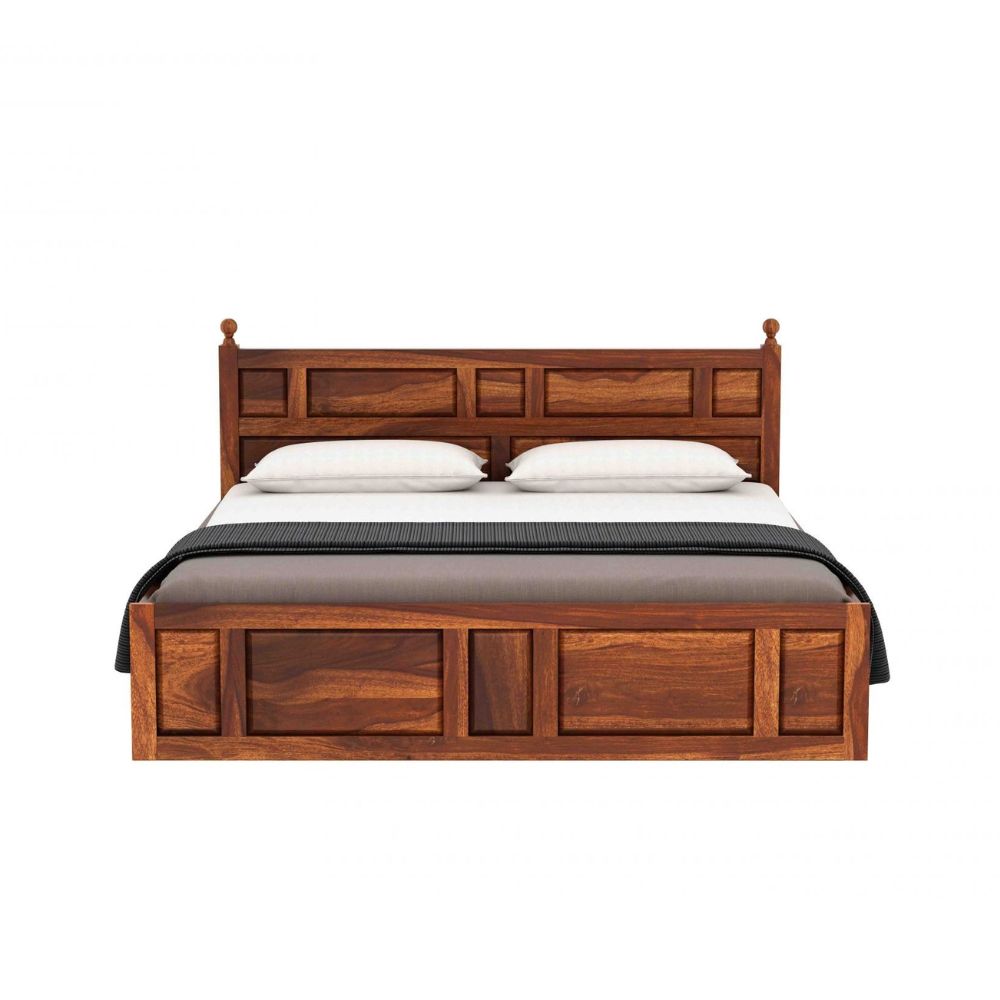 Elegant Wooden Bed Made of Acacia Wood & Plywood – Teak Polish, Strong Construction & Timeless Appeal – Available in King & Queen Sizes