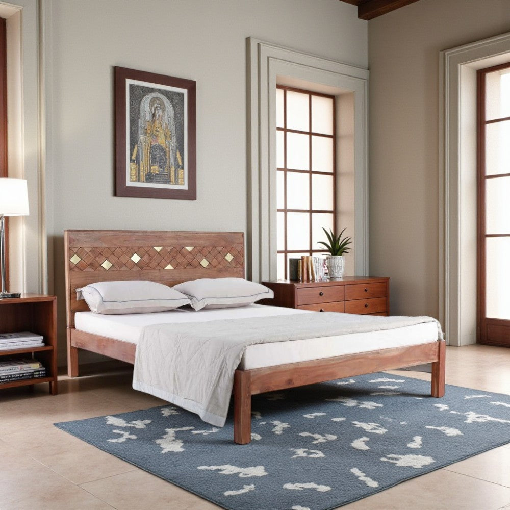 Elegant Acacia Wood & Plywood King Bed Featuring Rich Wood Grain, Durable Frame & Long-Lasting Performance – Classic Bedroom Furniture