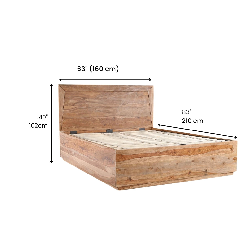 Acacia Wood Bed with Flat Panel Headboard – Natural Finish,