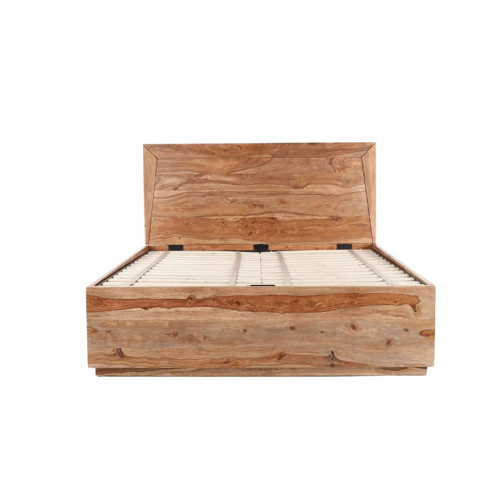 Acacia Wood Bed with Flat Panel Headboard – Natural Finish,