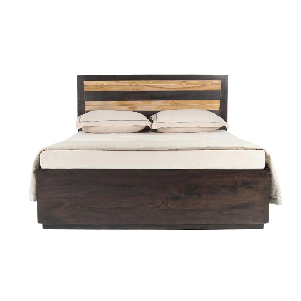 Acacia Wood Bed with Flat Panel Headboard – Walnut Finish