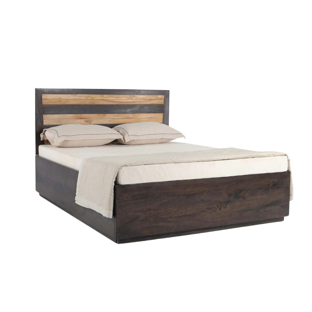 Acacia Wood Bed with Flat Panel Headboard – Walnut Finish