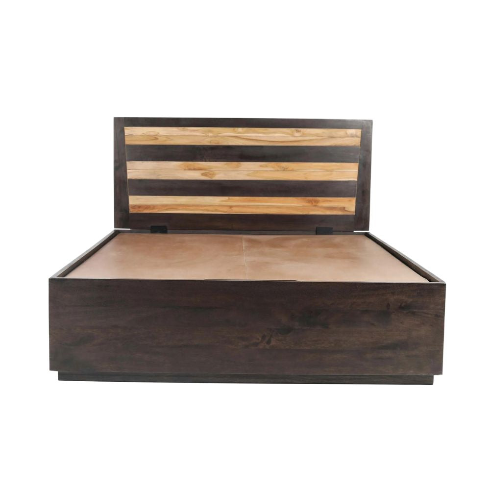 Acacia Wood Bed with Flat Panel Headboard – Walnut Finish