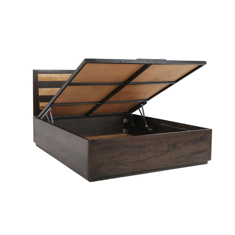 Acacia Wood Bed with Flat Panel Headboard – Walnut Finish