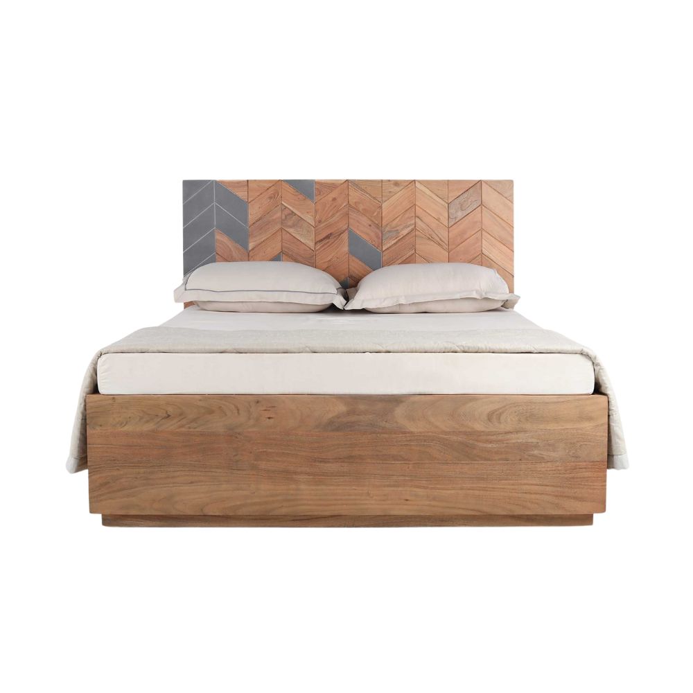 Acacia Wood Bed Frame – Flat Panel Headboard, Natural Finish