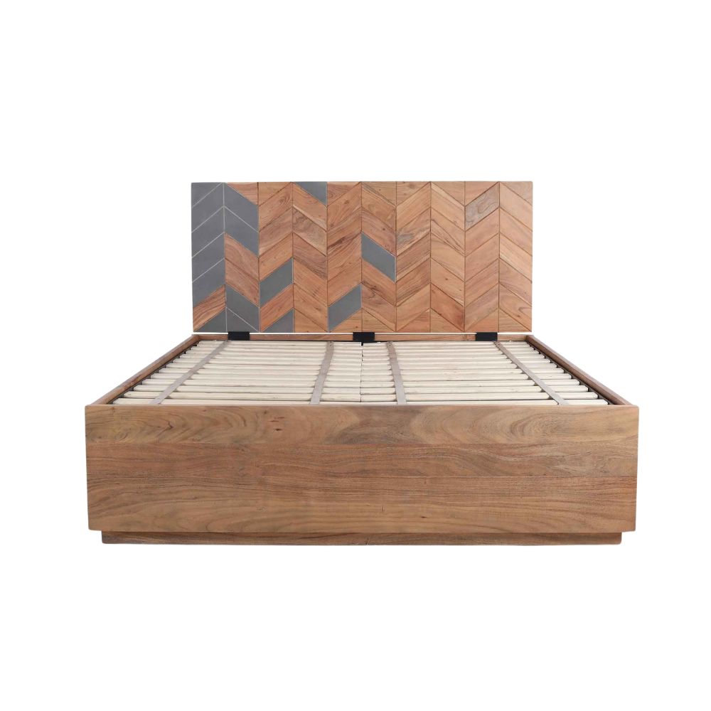Acacia Wood Bed Frame – Flat Panel Headboard, Natural Finish