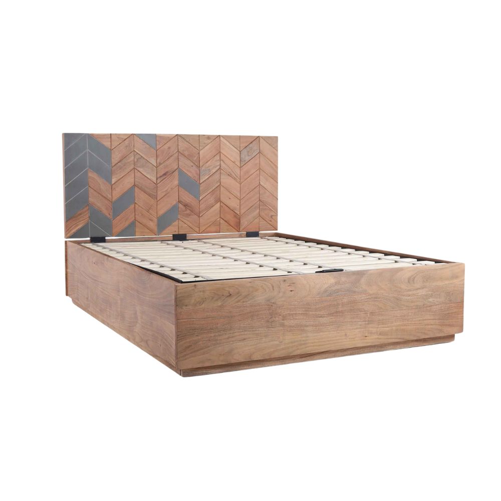 Acacia Wood Bed Frame – Flat Panel Headboard, Natural Finish