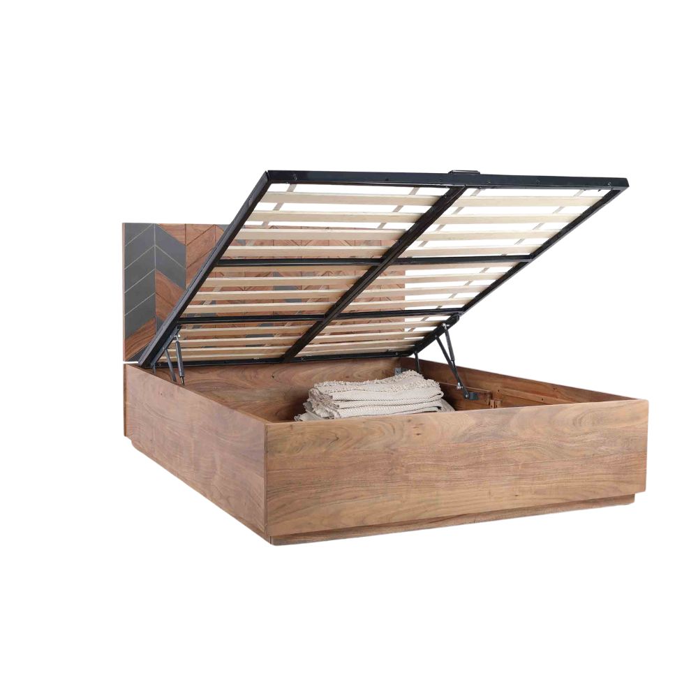 Acacia Wood Bed Frame – Flat Panel Headboard, Natural Finish