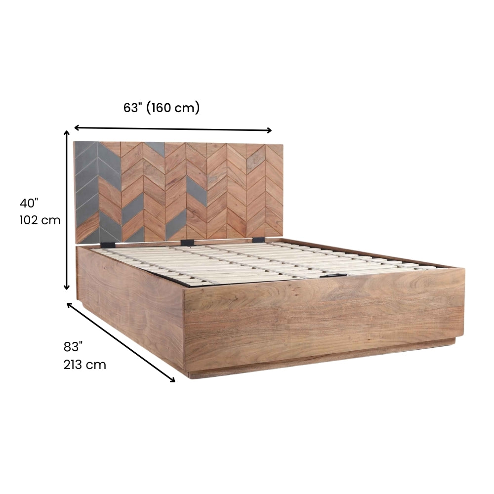 Acacia Wood Bed Frame – Flat Panel Headboard, Natural Finish