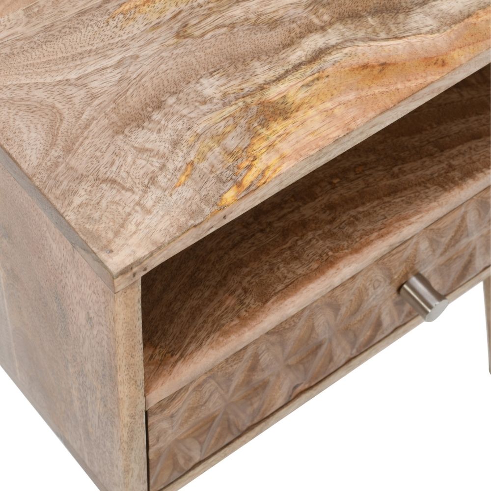 Marlow Light Mango Wood Bedside Table with 1 Drawer & Open Slot