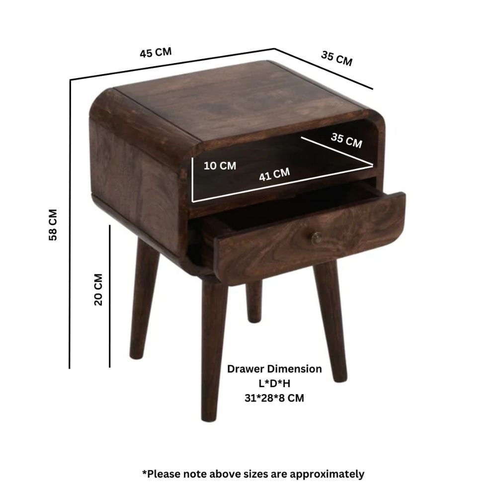 Franklin Dark Mango Wood Bedside Table with Drawer