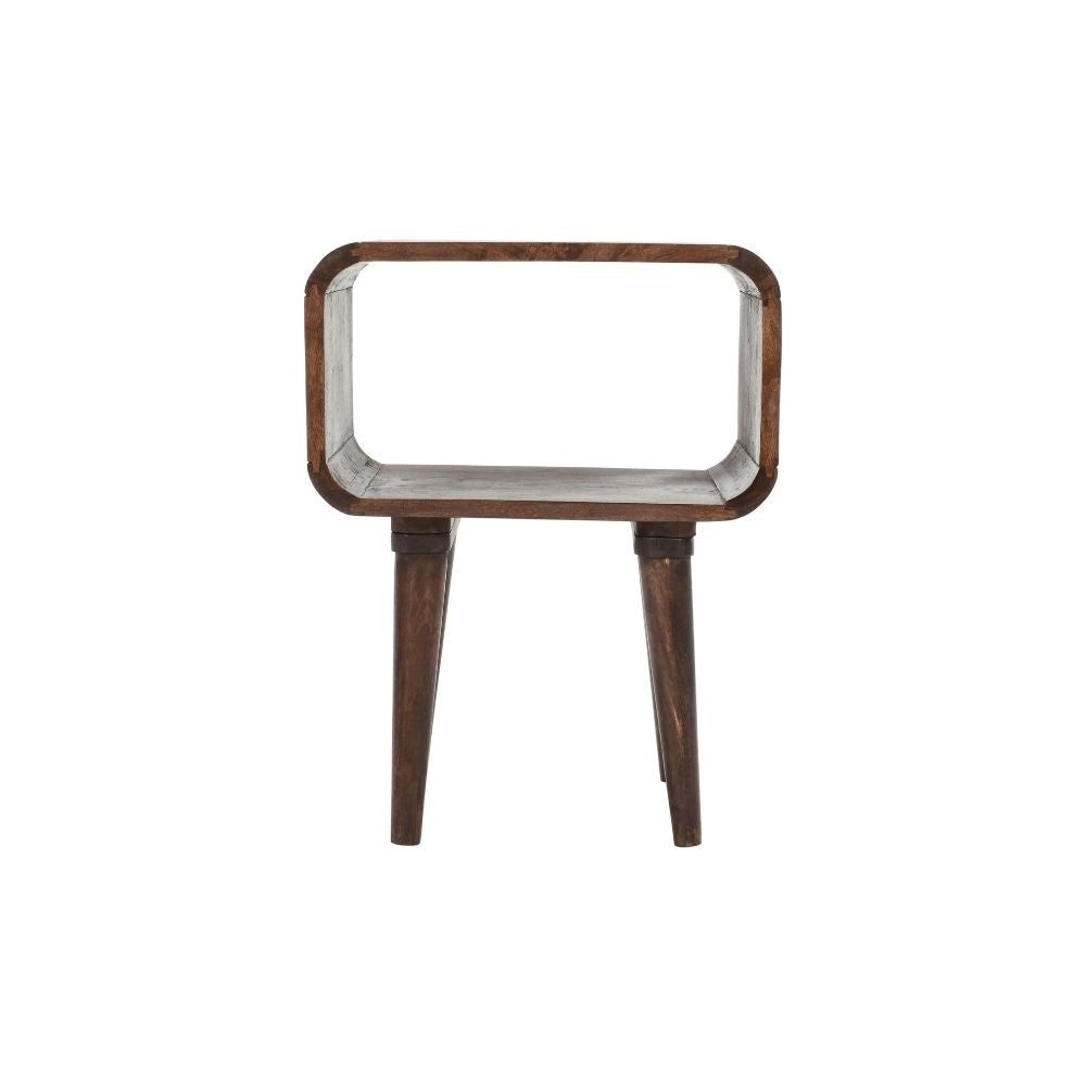 Franklin Dark Mango Wood Bedside Open Curve Edges Table