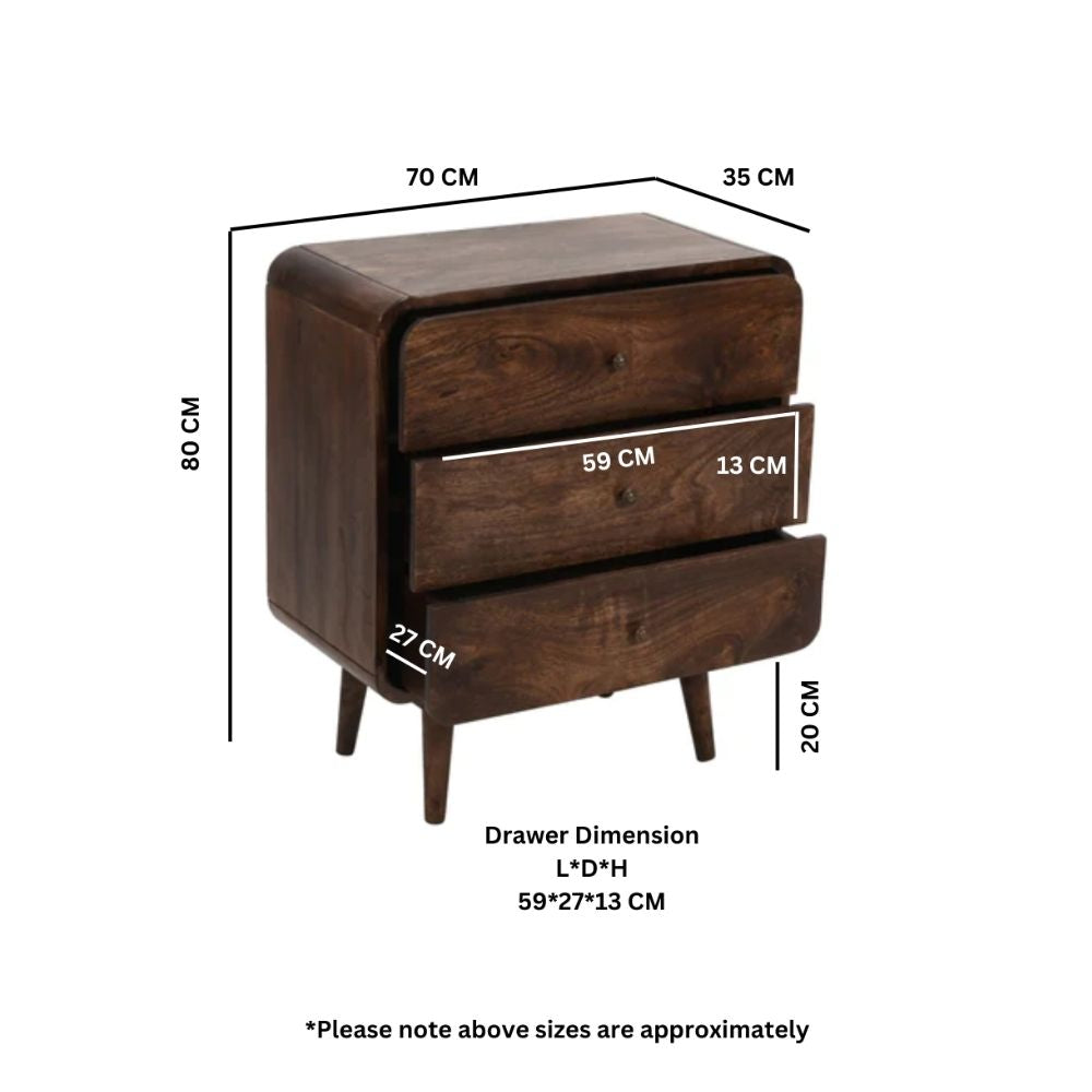 Franklin Dark Mango Wood Chest Of 3 Drawers