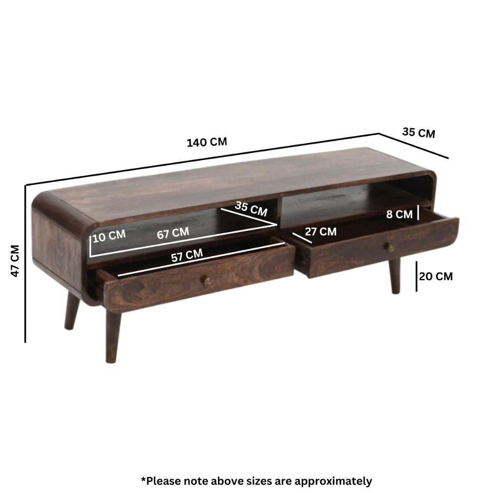 Franklin Dark Mango Wood Large TV Stand with 2 Drawers