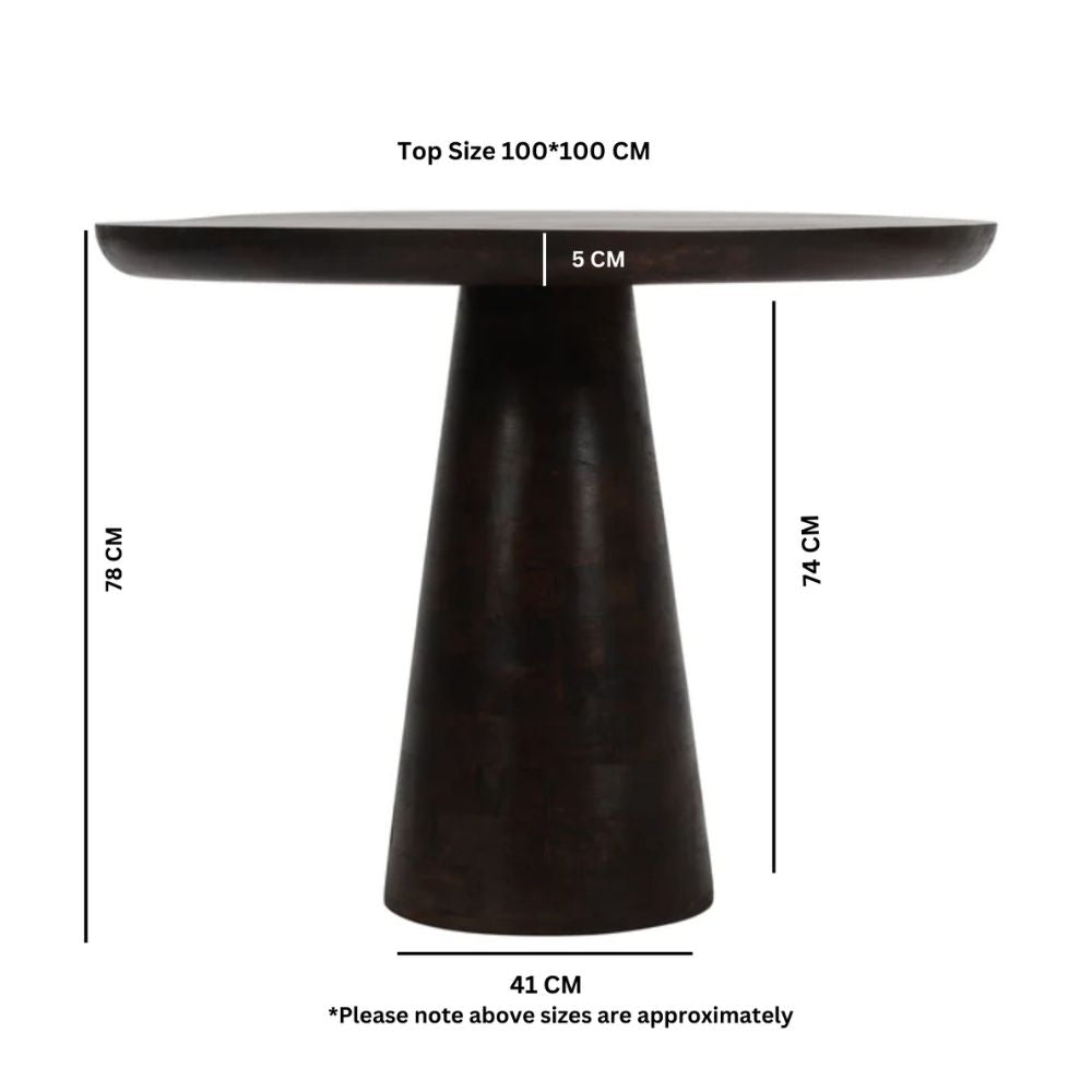 Natural Solid Dark Mango Wood Round Dining Table