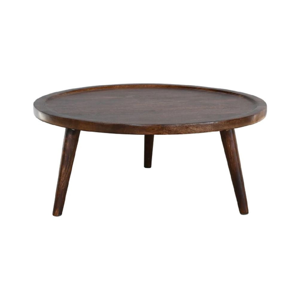 Natural Solid Dark Mango Wood Round Low Coffee Table