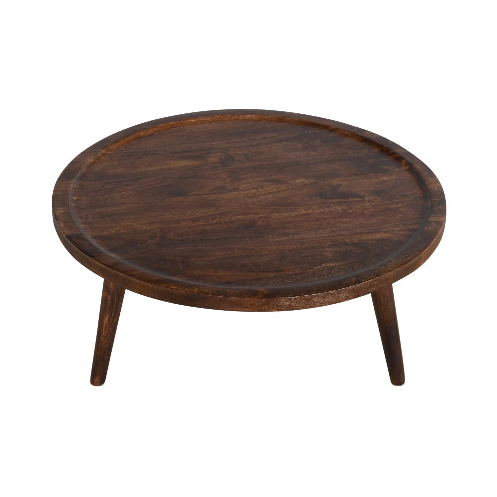Natural Solid Dark Mango Wood Round Low Coffee Table
