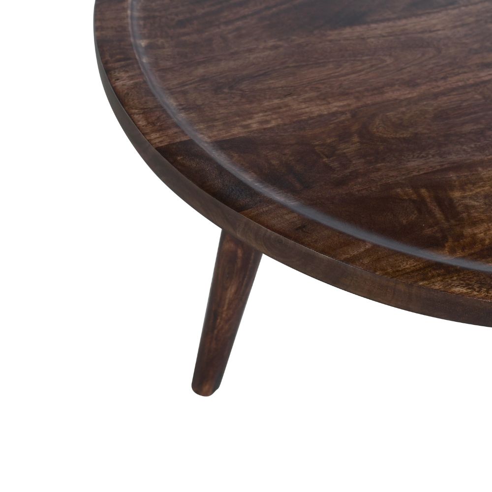 Natural Solid Dark Mango Wood Round Low Coffee Table
