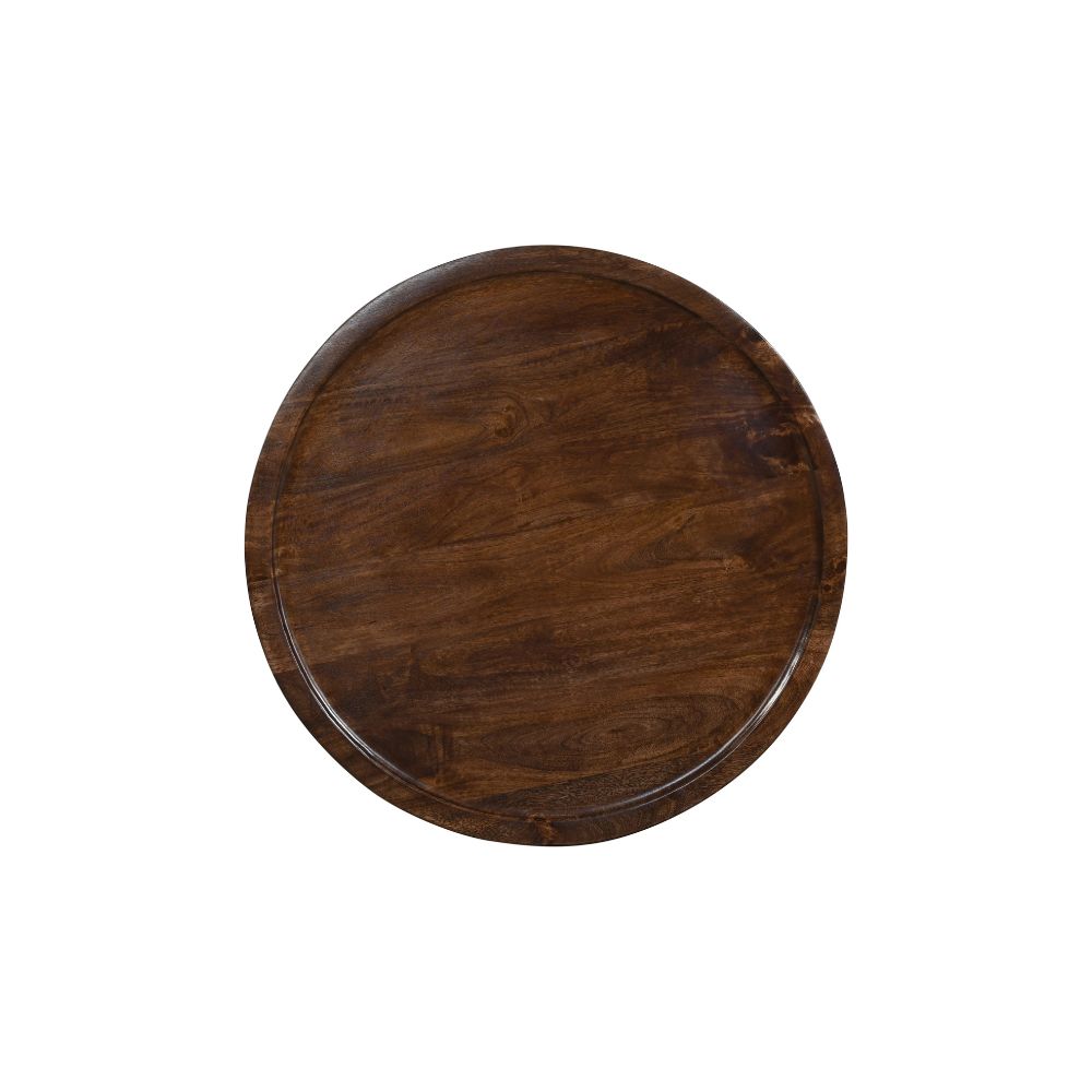 Natural Solid Dark Mango Wood Round Low Coffee Table