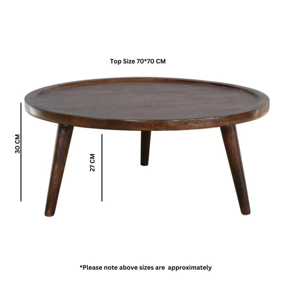 Natural Solid Dark Mango Wood Round Low Coffee Table