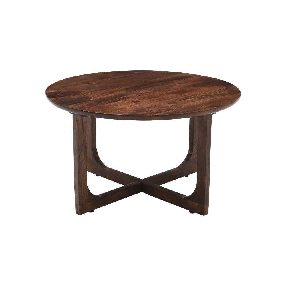 Natural Solid Dark Mango Wood Round Coffee Table