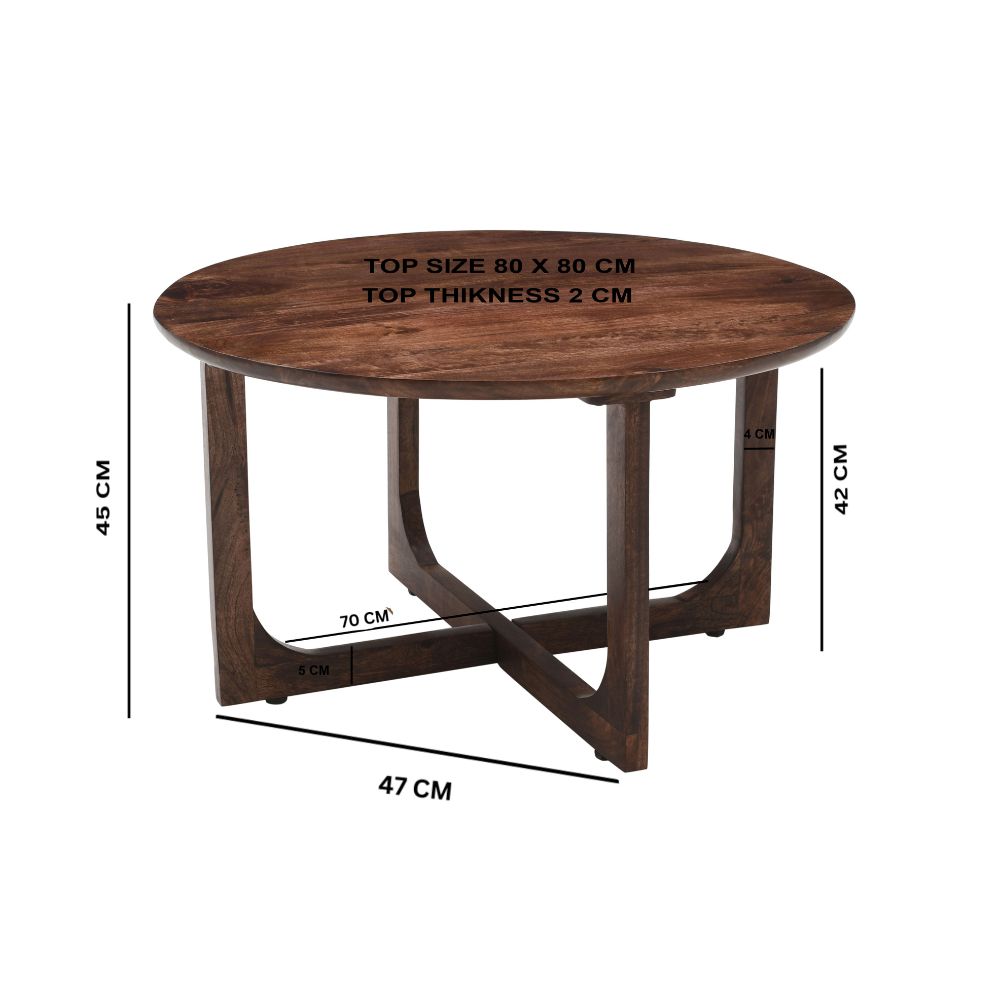 Natural Solid Dark Mango Wood Round Coffee Table