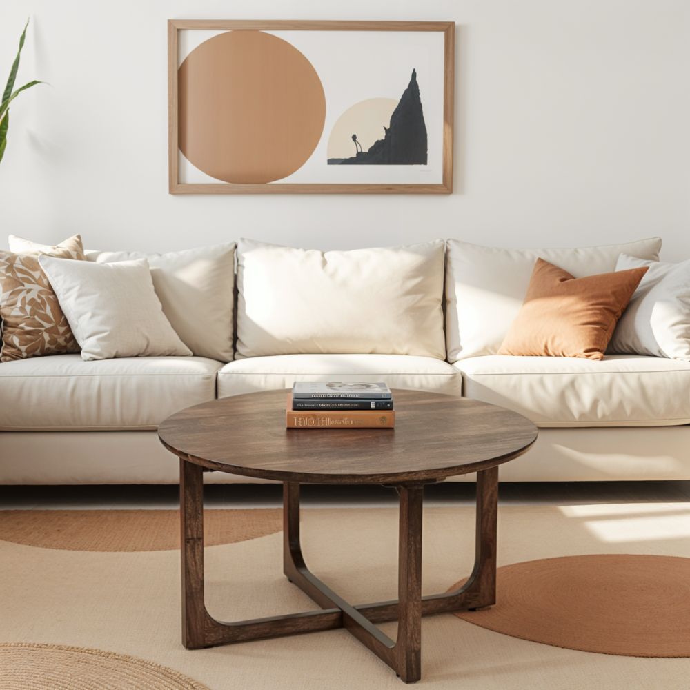 Natural Solid Dark Mango Wood Round Coffee Table