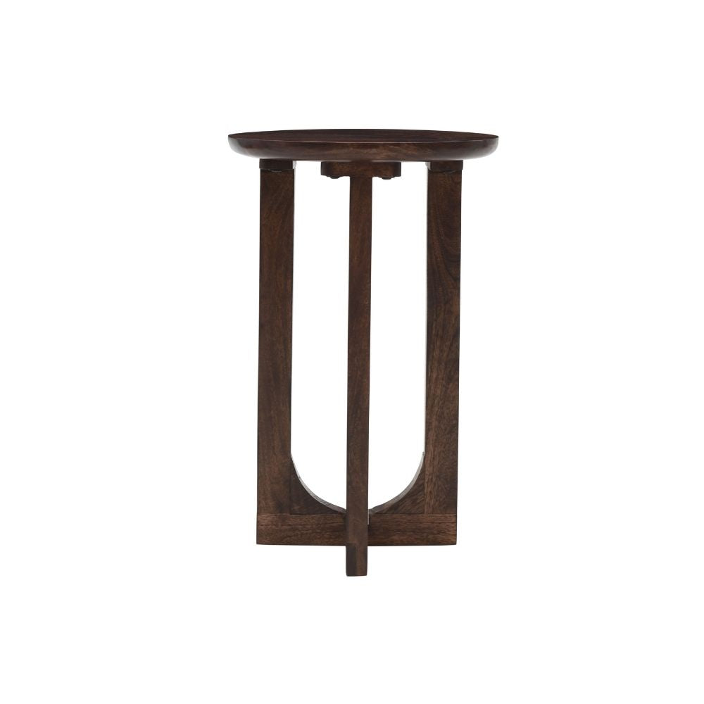 Natural Solid Dark Mango Wood Round Inverted Legs Side Table