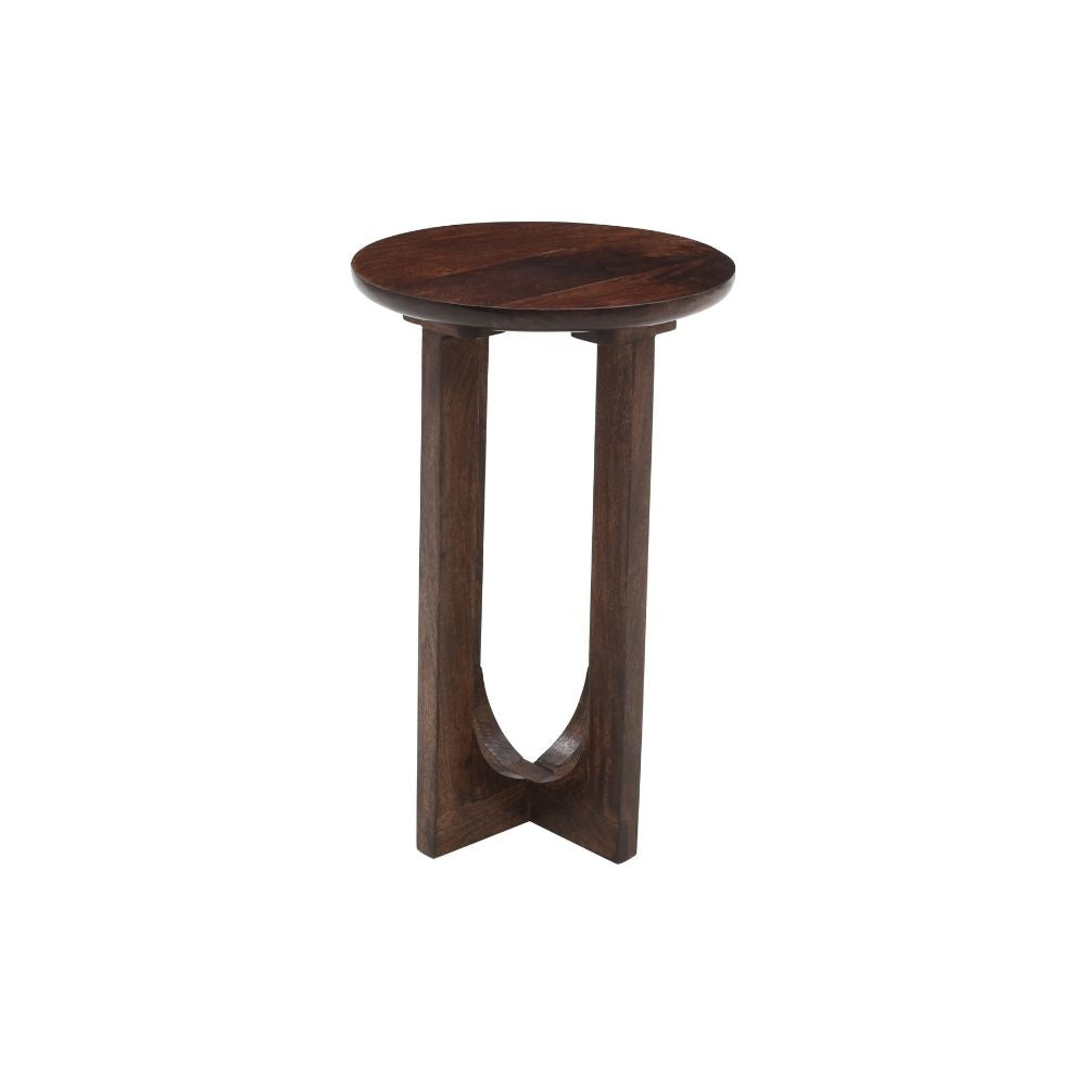 Natural Solid Dark Mango Wood Round Inverted Legs Side Table