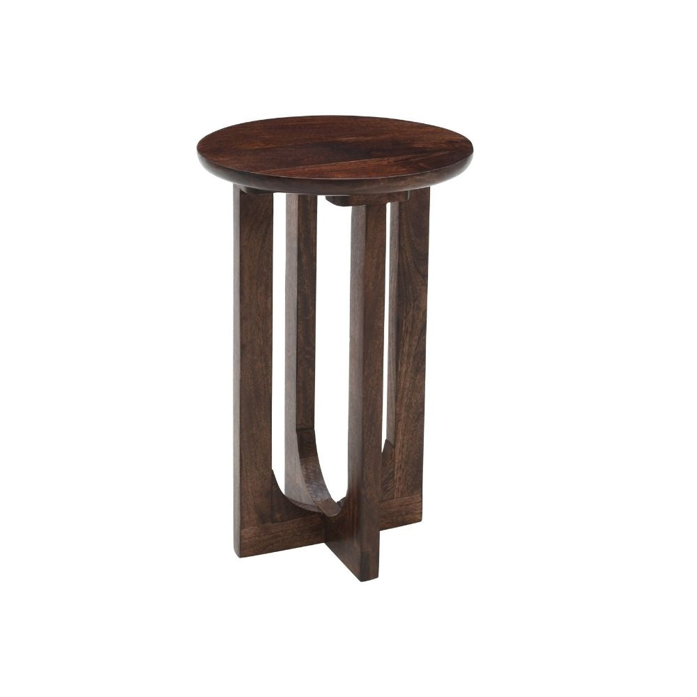 Natural Solid Dark Mango Wood Round Inverted Legs Side Table