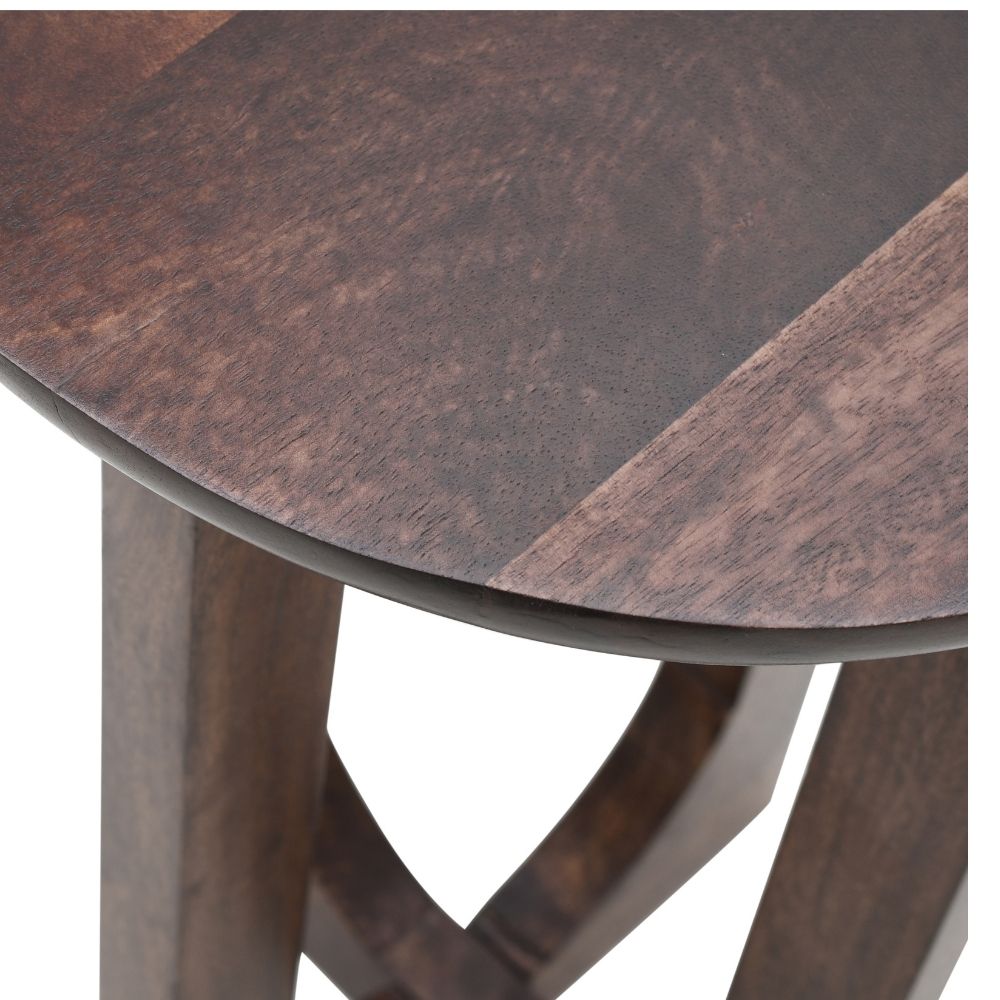 Natural Solid Dark Mango Wood Round Inverted Legs Side Table