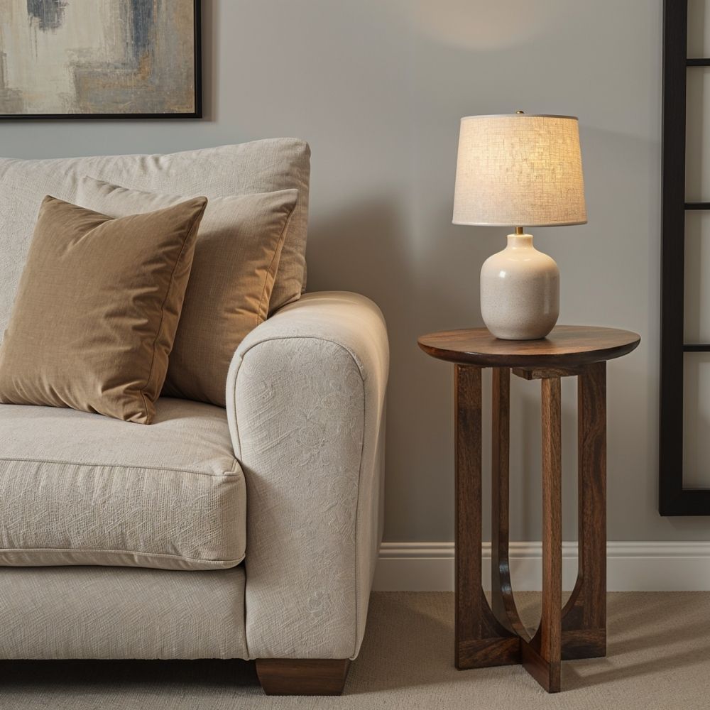 Natural Solid Dark Mango Wood Round Inverted Legs Side Table