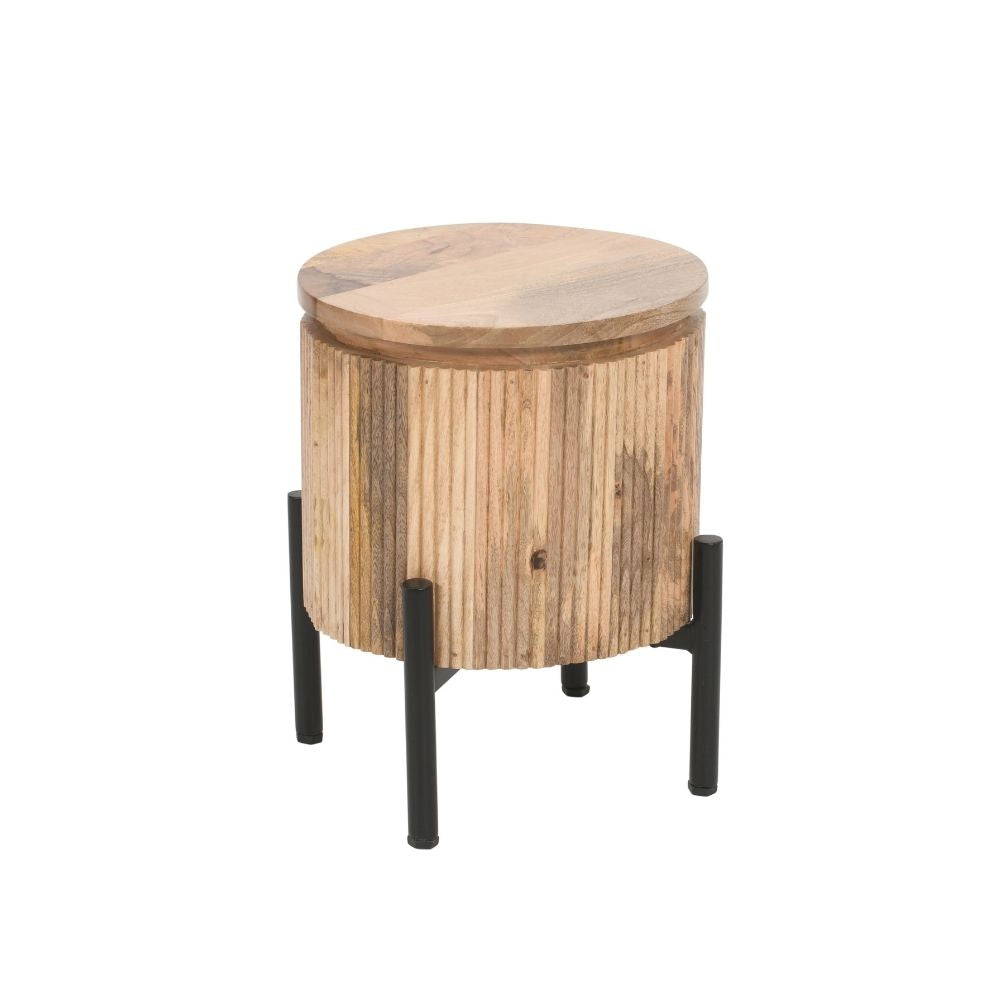 York Solid Wood Bedside Table with Metal Legs