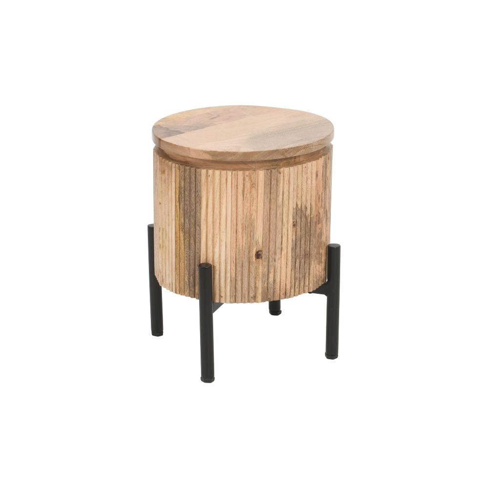 York Solid Wood Bedside Table with Metal Legs