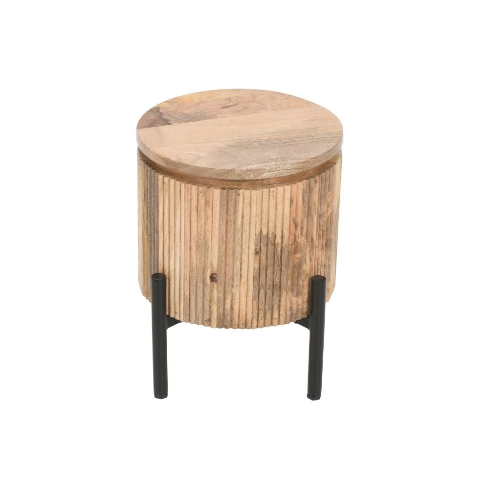 York Solid Wood Bedside Table with Metal Legs