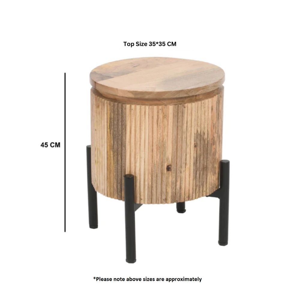York Solid Wood Bedside Table with Metal Legs